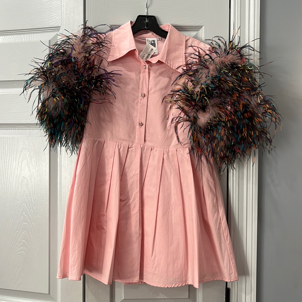 Queen Of Sparkles Baby Pink Feather Dress; Size Small